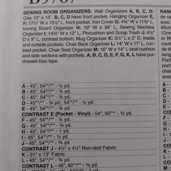 Craft Room Organizer Sewing Pattern Chair Seat Cushion Wall Pockets Butterick 57 - Picture 7 of 11